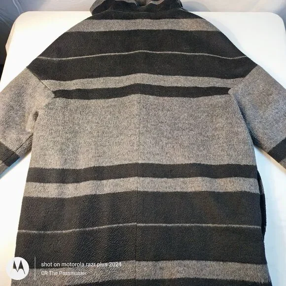 Ann Taylor LOFT Gray Black Striped Wool Blend Long Full Zip Coat*The Passmaster* - Picture 2 of 11